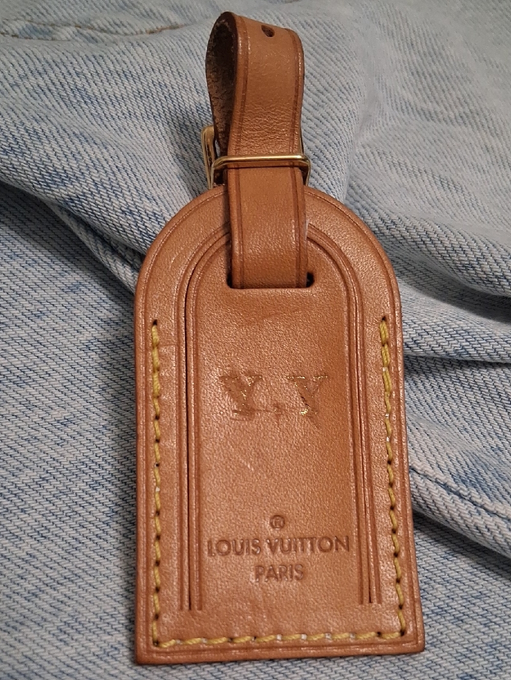 Louis Vuitton Brown Leather Luggage Tag with Embossed Logo
